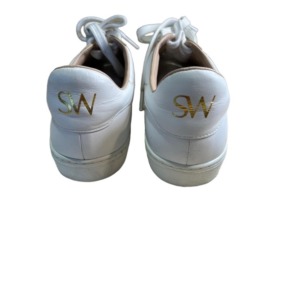Stewart Weitzman White LaceUp W Motif SW Logo Daryl Sneaker 8 M - Picture 9 of 16